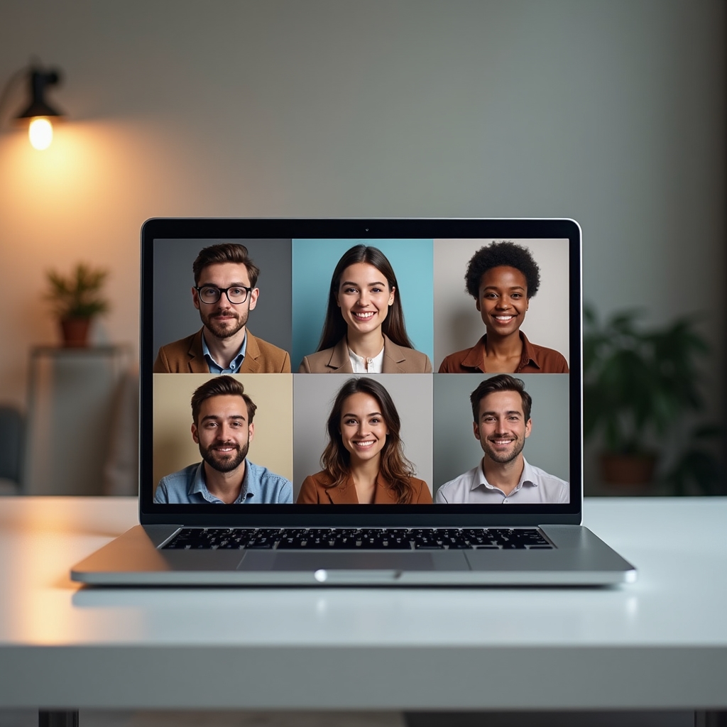 Group video call session with diverse early-career professionals participating in structured online discussion